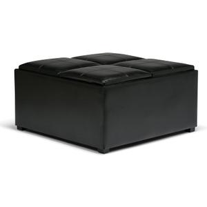 SIMPLIHOME Avalon Wide Contemporary Square Coffee Table Storage Ottoman, Midnight Black, Table Ottoman