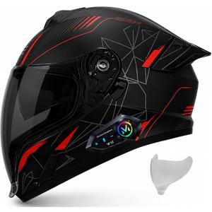 Bluetooth Full Face Motorcycle Helmet DOT Approved Modular Motorcycle Helmets with Built-in Sun Visor, Multi-Ventilation Ports, for Adults Men Women Casco Moto Hombres Mujeres, M55~56CM (Black, M)