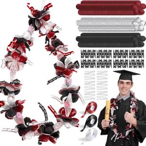 Unittype 6 Sets 2026 Graduation Candy Lei Making Kit DIY Lei Netting Tubing Include 5 ft Mesh Bag 3 Rolls of 98 ft Ribbon 216 Pcs Flower Pieces for Grad Party Supplies(Wine Red, Silver Gray, Black)