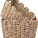2 Pack Scalloped Wicker Baskets for Shelves, Paper Rope Storage Baskets for Organizing with Handles, Decorative Woven Baskets for Bathroom, Closet, Nursery