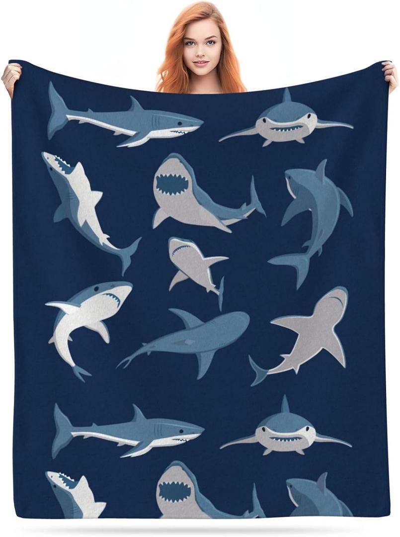 Shark Throw Blanket for Couch Soft Warm Lightweight Cozy Blankets & Throws for Living Room Decor Shark Gifts for Teens Boys 60"x50"