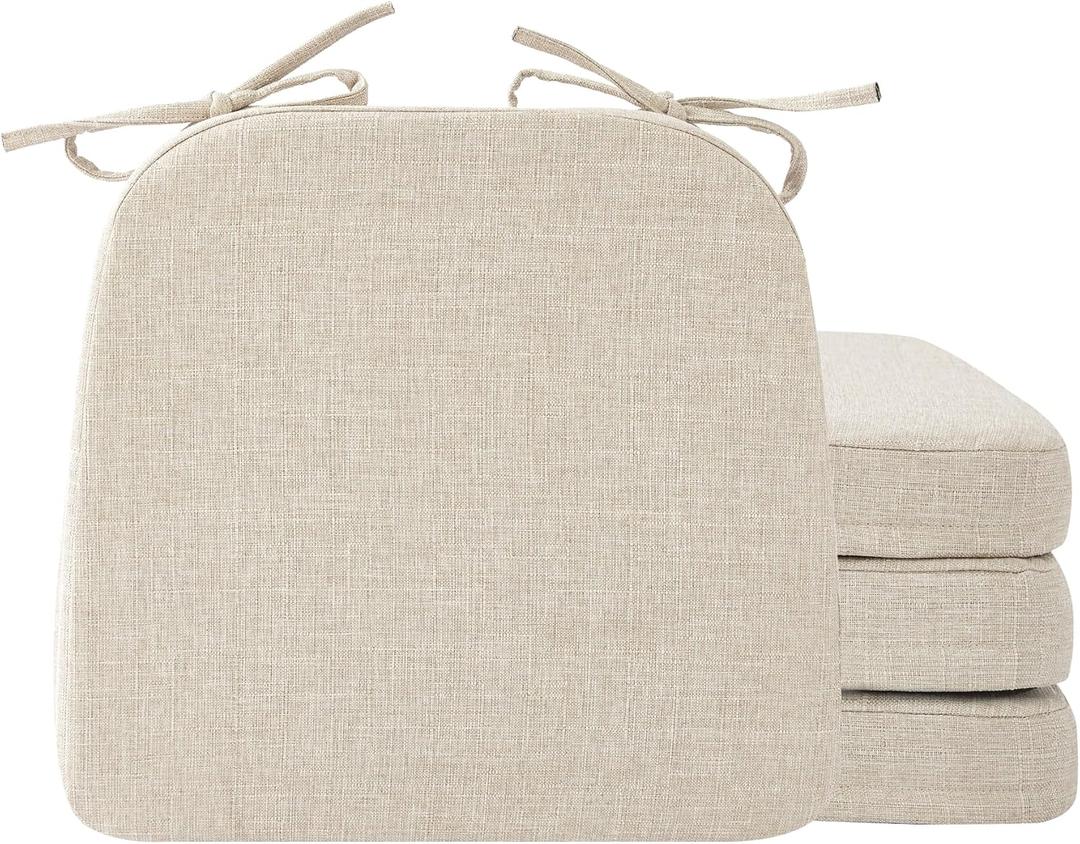 Chair Cushions for Dining Chairs, 2" Thick Seat Cushions for Kitchen Chairs, D-Shaped Chair Pads with Washable Cover, Ties and Non Slip Backing, 17'' x 16'', Set of 4, Beige Chair Cushions for Dining Chairs, 2" Thick Seat Cushions for Kitchen Chairs, D-Shaped Chair Pads with Washable Cover, Ties and Non Slip Backing, 17'' x 16'', Set of 4, Beige