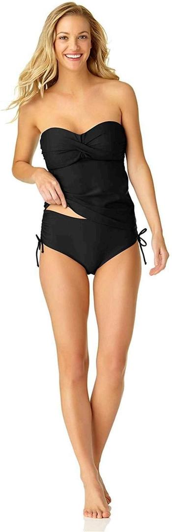 Catalina Women's Standard Twist Front Bandeau Tankini Swimsuit (X-Large, Black)