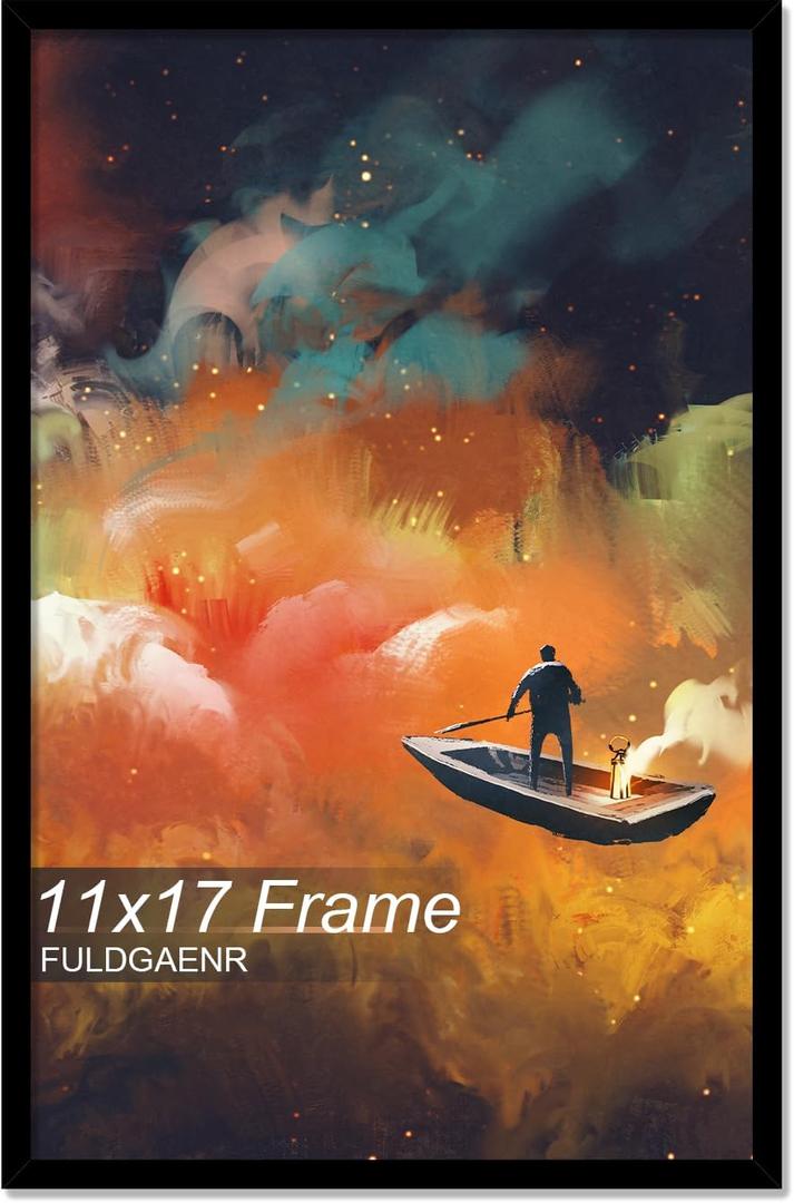 FULDGAENR 11x17 Picture Frame, Black Frames for 11 x 17 Inch Photo Poster Certificate, High Transparency Wall/Tabletop Frame with Horizontal Vertical Display (Black | 11"x17")