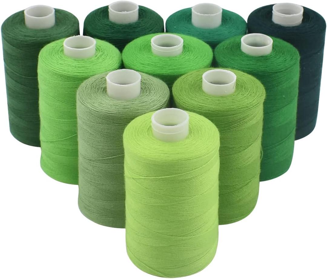 Sewing Thread 10 Color Sewing Industrial Purpose 1000 Yards Per Spool 40S/2 Polyester for DIY Sewing Machine,Embroidery Machine,Hand Sewing (Green)