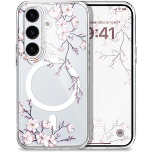 for Samsung Galaxy S25 Plus Magnetic Case, Compatible with MagSafe Clear Anti Shock Fashion Design for Samsung S25 Plus Phone Cover 6.7 inch, Plum Blossom
