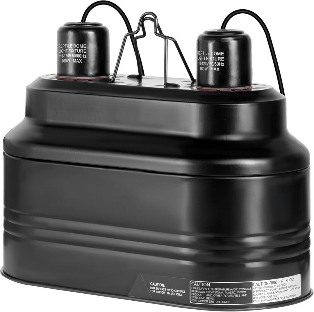 Simple Deluxe Dual Reptile Light Fixture 160W, Reflector Dome Heat/UVB Lamp Cap, for Small Animal Terrarium and Tortoise Habitat