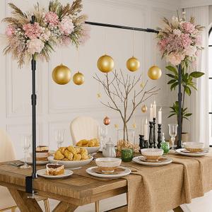 EMART Telescopic Over The Table Top Rod Stand with Clamps 70'' Tall 94" Length Adjustable Overhead Decor Arch Bar, Tabletop Decoration Pole for Hanging Balloon Flower Garland Display Banner Backdroop