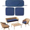 SK Studio 3Pcs Outdoor Cushion Covers Waterproof Patio Furniture Seat Cushions Replacement Covers for 4-Seater Wicker Rattan Chair Loveseat, 42x18x2, 18x18x2, Navy Blue