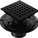Shower Drain, Matte Black 4 inch Square Shower Floor Drain with Flange, Removeable Grid Panel SUS 304 Stainless Steel Square Shower Drain