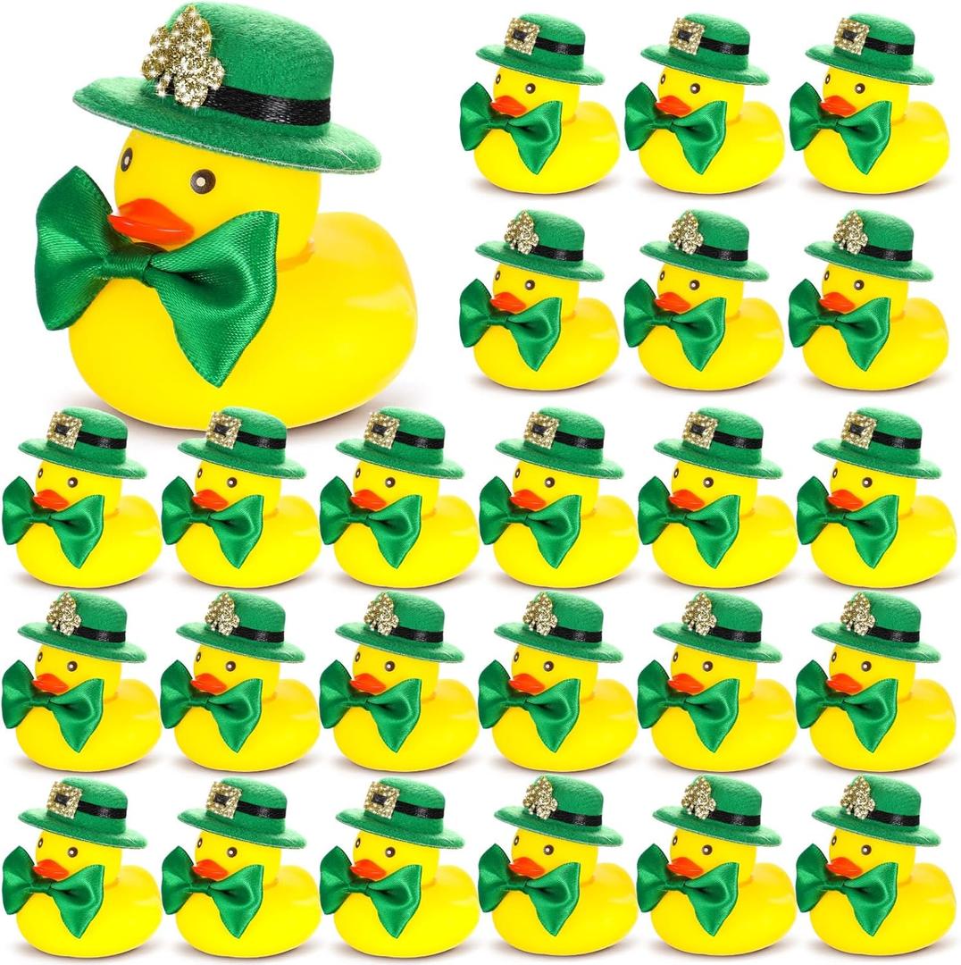 Foilswirl 24 Pcs St. Patrick's Day Rubber Ducks, 2 inch Green Shamrock Rubber Duckies Bulk Green Lucky Duck Float Bath Decor St. Patrick's Day Party Favors Gift Exchange