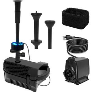 1320GPH/100W Large Water Fountain Pump with RGB Auto-Cycle LED Lights, Pond Pump Fountain Kits for Outdoor, Pond Equipment with 3 Nozzle Options, Adjustable Water Flow, IPX8 waterproof, Black