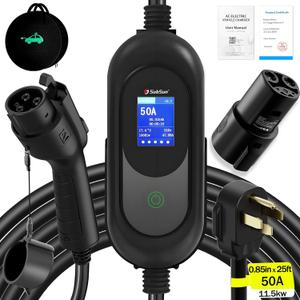 SubSun Universal Portable Level 2 EV Charger 50Amp 240V Electric Car Charger for All North American EVs Includes J1772 and Tesla, 25FT EV Charging Cable with NEMA 14-50 Plug (with Tesla Adapter) (Black)