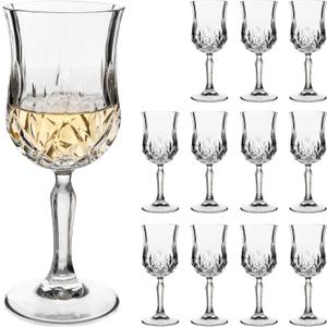 YARYOUNG Wine Glasses Set of 12, 7.5Oz Crystal Clear Cordial Glasses with Stem, Vintage Embossed Cordial Glasses, Goblet Glassware for Wine, Whiskey, Liqueur, Perfect for Party, Wedding, Anniversary