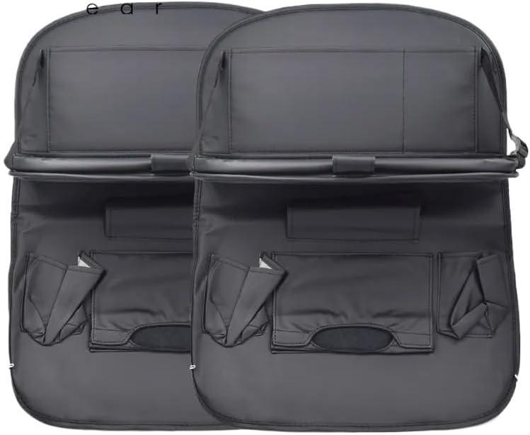 Universal Car Seat Back Organizer - Foldable PU Leather Storage Box with Table Tray & Hooks | Multi-Function Truck/SUV Interior Accessories (Black)(2pcs Black colors)
