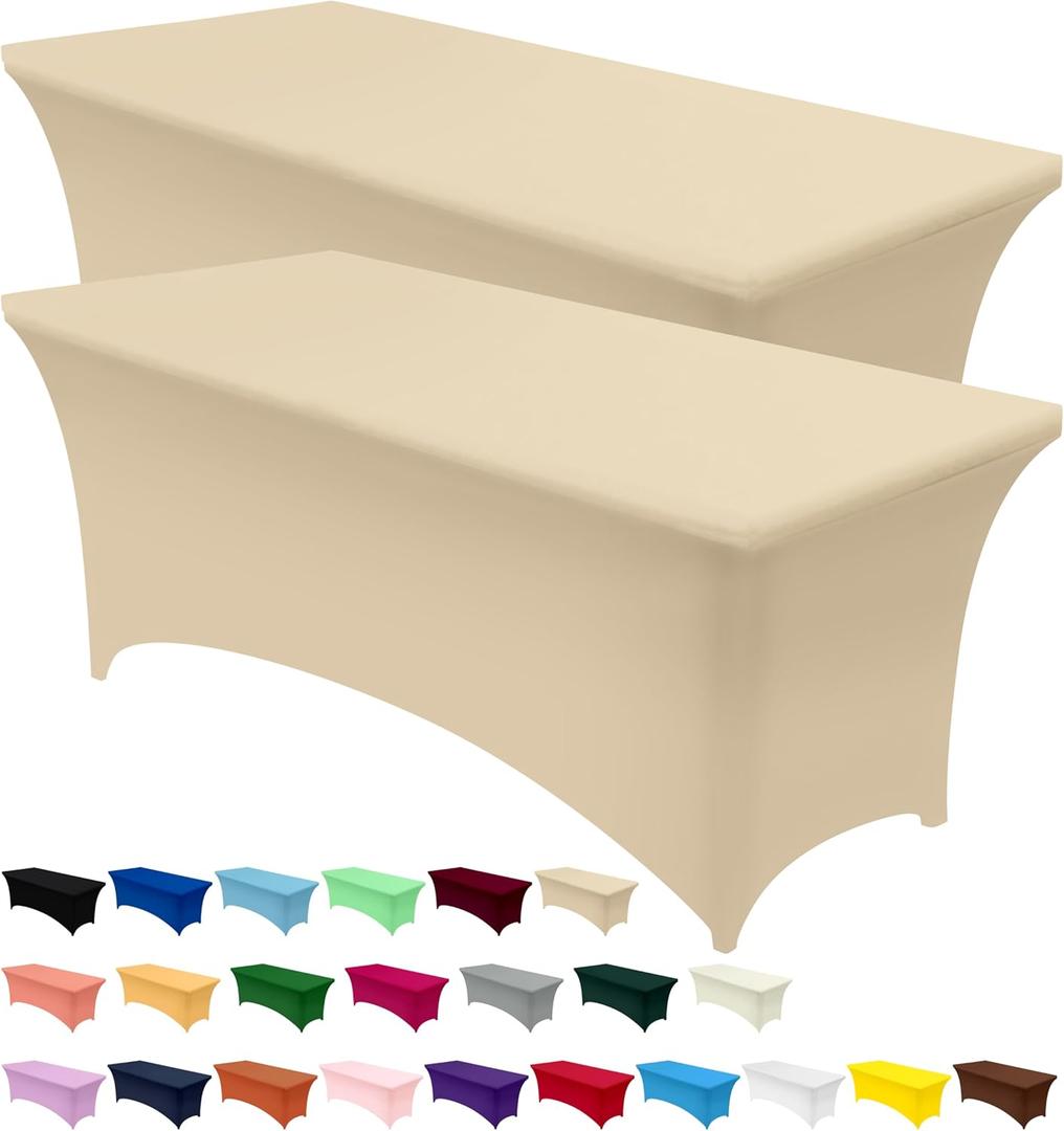 Utopia Kitchen Spandex Tablecloth 2 Pack [6FT, Champagne] Tight, Fitted, Washable and Wrinkle Resistant Stretch Table Cloth Rectangle Cover for Trade Show, Weddings & Parties [72Lx30Wx30H Inch]