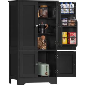 TEENFON Storage Cabinet with 4 Doors, Kitchen Cabinet with 6 Door Shelves, Kitchen Pantry for Living Room, Dining Room, Bathroom, Black