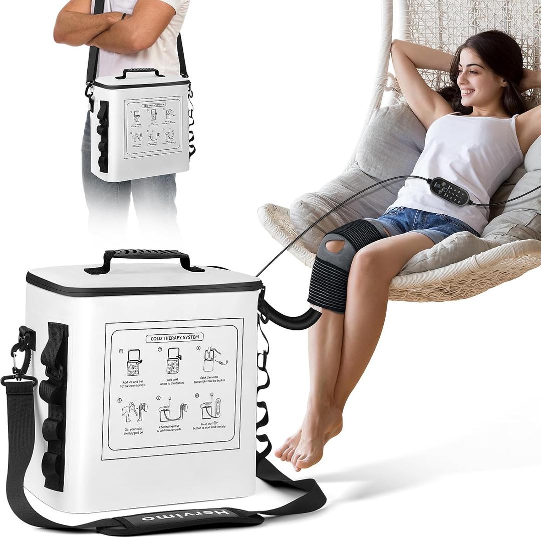 Portable Ice Machine for Knee After Surgery, Programable Cold Therapy Machine for Knee Replacement Recovery with Ice Pack, Cryotherapy System with Compression Pad for Shoulder, Hip, Ankle Pain Relief (Large)