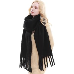 RIIQIICHY Chunky Scarf for Women Winter Warm Thick Scarves Oversized Blanket Scarf (Black)