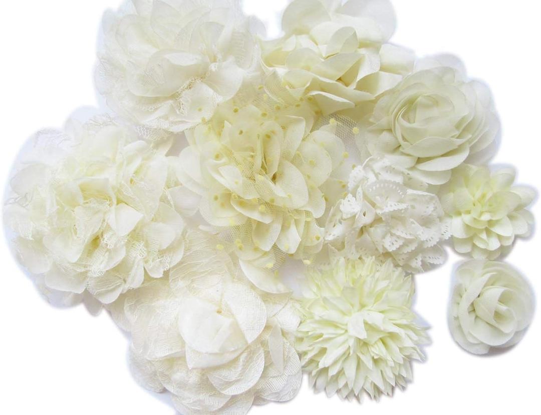 YYCRAFT 15pcs Ivory Chiffon Flower for Girls Headband Baby Flowers Bows, Crafts, Party Decoration (2"-4.5")