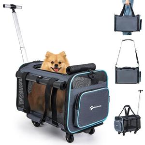 MIU Color Rolling Pet Carrier with Wheels Under 15 lbs, Airline Approved Foldable Soft Carrier for Small Dogs and Cats, Dog Carrier with Wheels for Car Road Trips Travel Camping Outdoor (Medium)