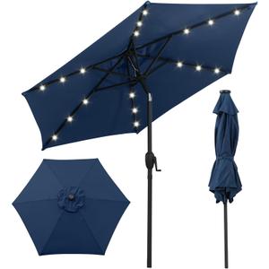 7.5ft Outdoor Umbrella Patio Umbrella with Solar Lights,18 LED Lighted Table Market Outdoor Umbrella, 2-Year-Non-Fading, for Pool, Deck, Garden,Backyard, Navy Blue