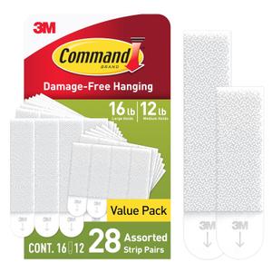 Command 15 lb & 10 lb Large and Medium 28 Pairs Picture Hanging Strips (56 Strips), Damage-Free Hangers for Picture Frames, No Tools Required, Great for Home Room Wall Decor, White Adhesive