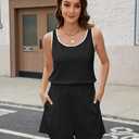 PRETTYGARDEN Rompers For Women Sleeveless Drawstring Waistband One Piece Short Jumpsuit Summer Casual Outfits With Pockets (Black, L)