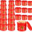 Vesici 24 Pcs Christmas Cookie Containers with Lids Red Plastic Round 6 Size Nesting Stackable Christmas Cookie Tins Reusable Holiday Snack Candy Goodie Treat Buckets Boxes for Gift Bake Storage