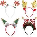 MDDRUIQI New Years Headbands for Women - 4 PCS Deer Antlers Headband | New Year Hats Accessories Party Favors Supplies - Xmas Gifts for Women | Holiday New Years Sweaters Dresses Outfits for Adults