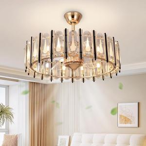 Chandelier Ceiling Fan with Light: 26" Crystal Ceiling Fan with Remote Caged Reversible 8 Lights G9 Based - Gold Fandelier Ceiling Fan for Bedroom Gir's Room (26 Inch- 8 Bulbs, Gold- 2)