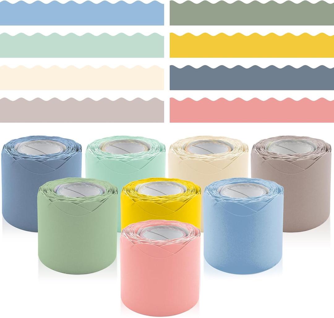 8 Rolls 262.4 Ft Bright Bulletin Board Borders Set - Decorations for Office, School Classroom Decor, Teachers & Home DIY - Posters & Birthday Parties - Board Trim Neutrals Color