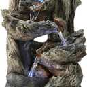 Alpine Corporation - 14" Tall Indoor Tiered Log Tabletop Fountain with LED Lights - Cascading Waterfall, Relaxing Ambiance for Home and Office Decor