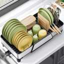 Large Dish Drying Rack - Triple Expandable Dish Rack for Kitchen Counter, Stainless Steel Sink Organization and Storage Essentials with Utensil & Pans Holder for Home and Appartment, Black