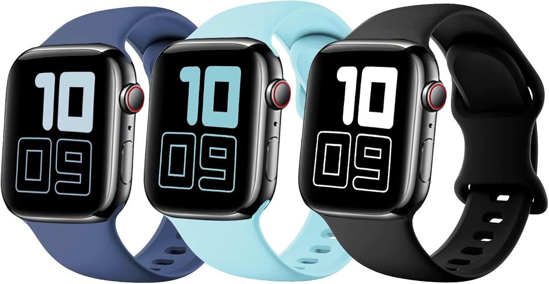 Silicone Strap Compatible with Kids Apple Watch Band 44/45/46/42mm(Series 3 2 1), Soft Sport Replacement Bands for iWatch Series 11 10 9 8 7 6 5 4 3 2 1 SE3 SE2 SE Girls Boys Small Wrists (Black+NavyBlue+Green)