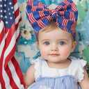 3 x 4th of July Baby Girl Bows,Large Double Bows Headband with Star Handmade Stretchy Hairbands for Newborn/Infant bows,or 1-3 Year Kids