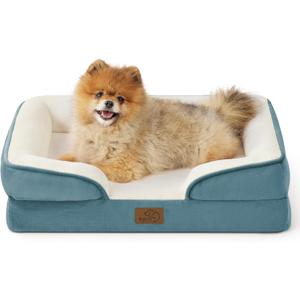 Bedsure Small Orthopedic Dog Bed - Washable Bolster Dog Sofa Beds for Small Dogs, Supportive Foam Pet Couch Bed with Removable Washable Cover, Waterproof Lining and Nonskid Bottom Couch, Blue (24.0"L x 18.0"W x 6.0"Th, Dune Haze Blue)