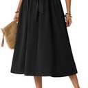Lepunuo Skirts for Women High Waisted Flowy Summer Midi Knee Length Long Skirt Beach Vacation with Pockets (Large)