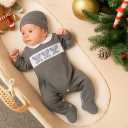 GRNSHTS Newborn Romper Coming Home Outfits Infant Girl Boy Cute Print Long Sleeve Bodysuit with Mitten, Matching Hat Jumpsuit (Gray, XS)