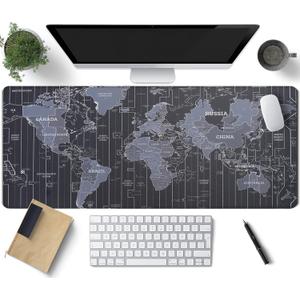 Map Patterns Desk Mat, Large Gaming Mouse Pad Non-Slip Rubber Base with Stitched Edges, Waterproof Protection for PC Laptop Home Office Desk Decor 35.4x15.7in