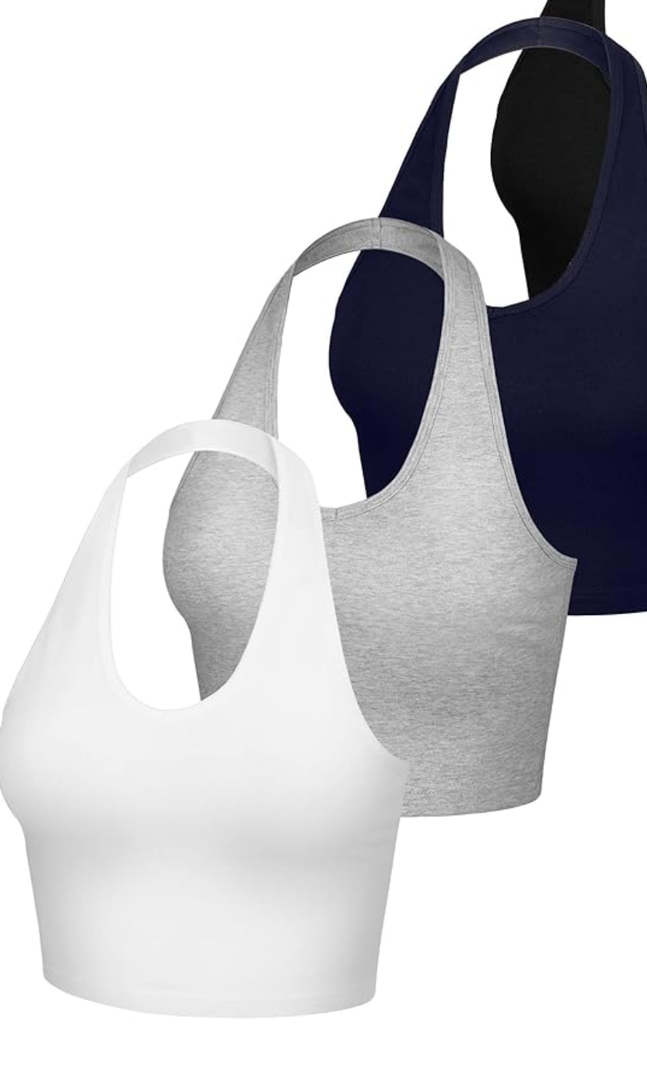 3 Pack Women Halter Tops V Neck Crop Halterneck Tank Backless Tie Back Crop Top Deep V Neck Vest Size S