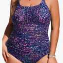 Daci Plus Size One Piece Swimsuit - Women's Tummy Control Bathing Suit Retro Full Coverage Swimwear 2025, (Star Whole Sky, Size 22W)