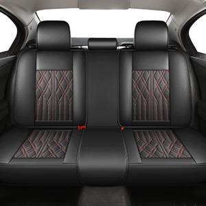 Huidasource Leather Back Row Seat Covers, Waterproof Rear Split Bench Car Seat Covers, Vehicle Seat Cushion Cover Protector Universal Fit for Most Cars Sedan SUV Pickup Truck(Back Row/Black & Red)