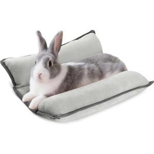 Rabbit Bed, Washable Bunny Pillow, Reversible Lounger Pad, Soft Small Animal Bedding, Stress Relief Pet Mat for Kittens, Guinea Pigs, Puppies (Light Grey)