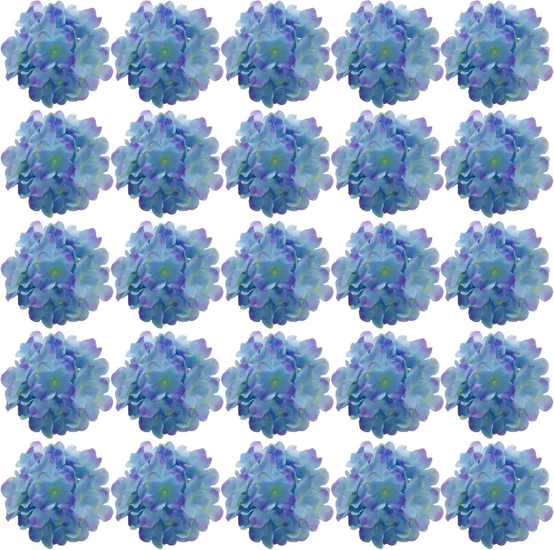 FagusHome 30 Pcs Silk Hydrangea Heads Artificial Flowers Heads and Stems Fake Hydrangea Flowers for Home Wedding Decor (Blue Purple)