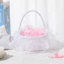 Wedding Flower Girl Basket with Pearl Handle,Satin Flower Storage Basket for Wedding Home Garden Decor (5884, 1)