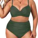 Aqua Eve Women Plus Size Underwire Bikini Two Piece Swimsuit High Waisted Tummy Control Bathing Suit Army Green 20W