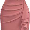 Miusol Women's Deep V-Neck Sleeveless Ruched Bodycon Ruffle Style Work Cocktail Pencil Dress (Pink, L)