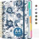 Large Spiral Notebook with Dividers & Tabs, 8.5" x 11" Hardcover 5 Subject Notebook for Work, 280 Pages, College Ruled, Cute Journal for Women, Perfect for Study & Office Note Taking, Blue Floral