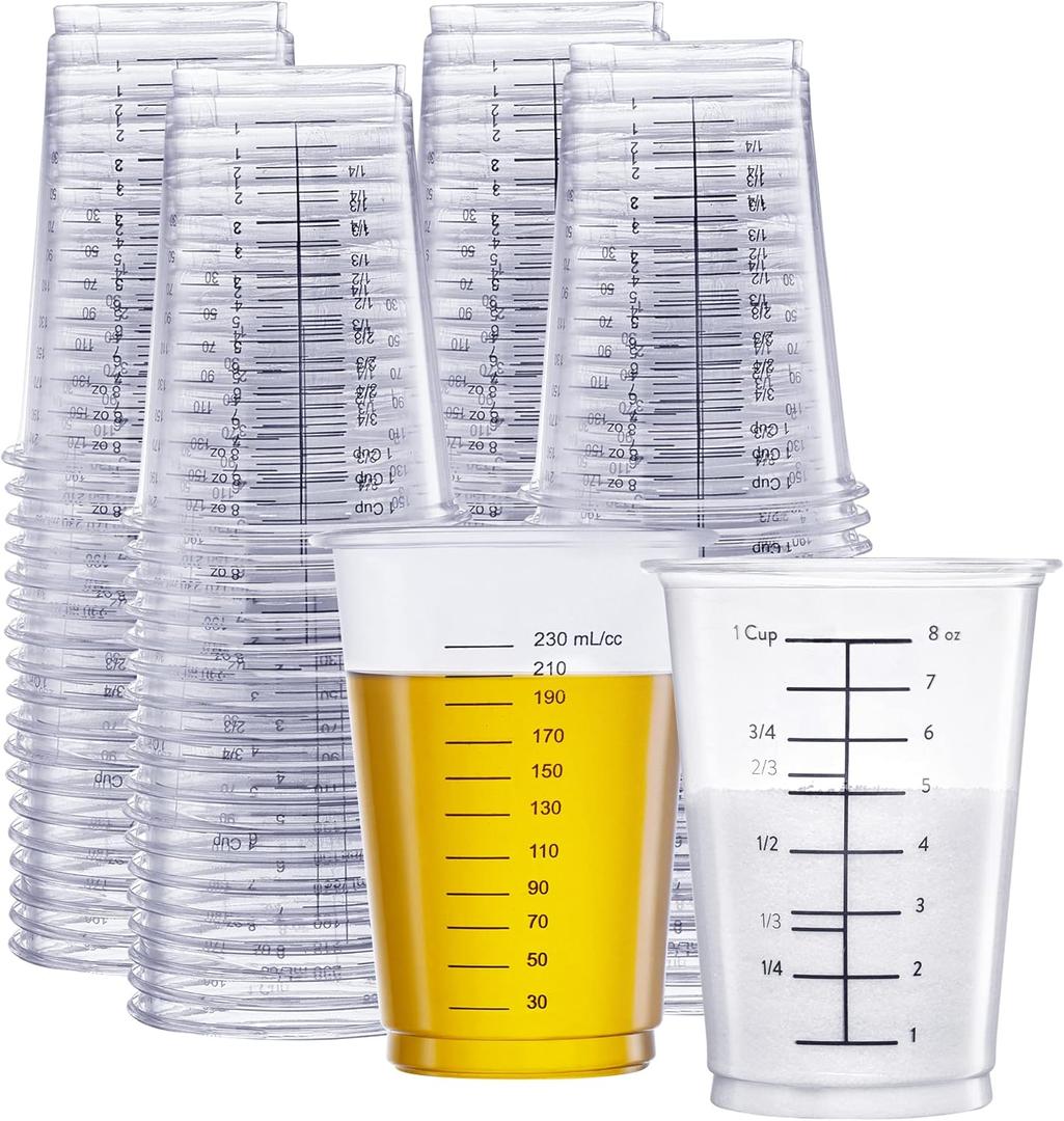 GUSTO [50 Count - 10 oz.] Multipurpose Disposable Plastic Measuring Cups - Baking, Cooking, Epoxy Resin, Mixing & Measuring Cups (Formerly Comfy Package)